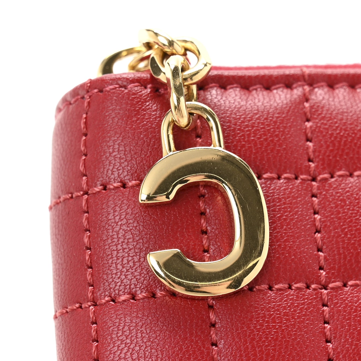 Calfskin Quilted C Charm Compact Zipped Wallet Red