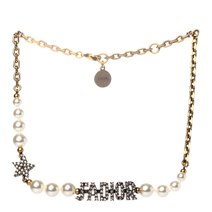 Christian Dior Metal Pearl Crystal J'Adior Choker Necklace Antique Gold 2 of 4