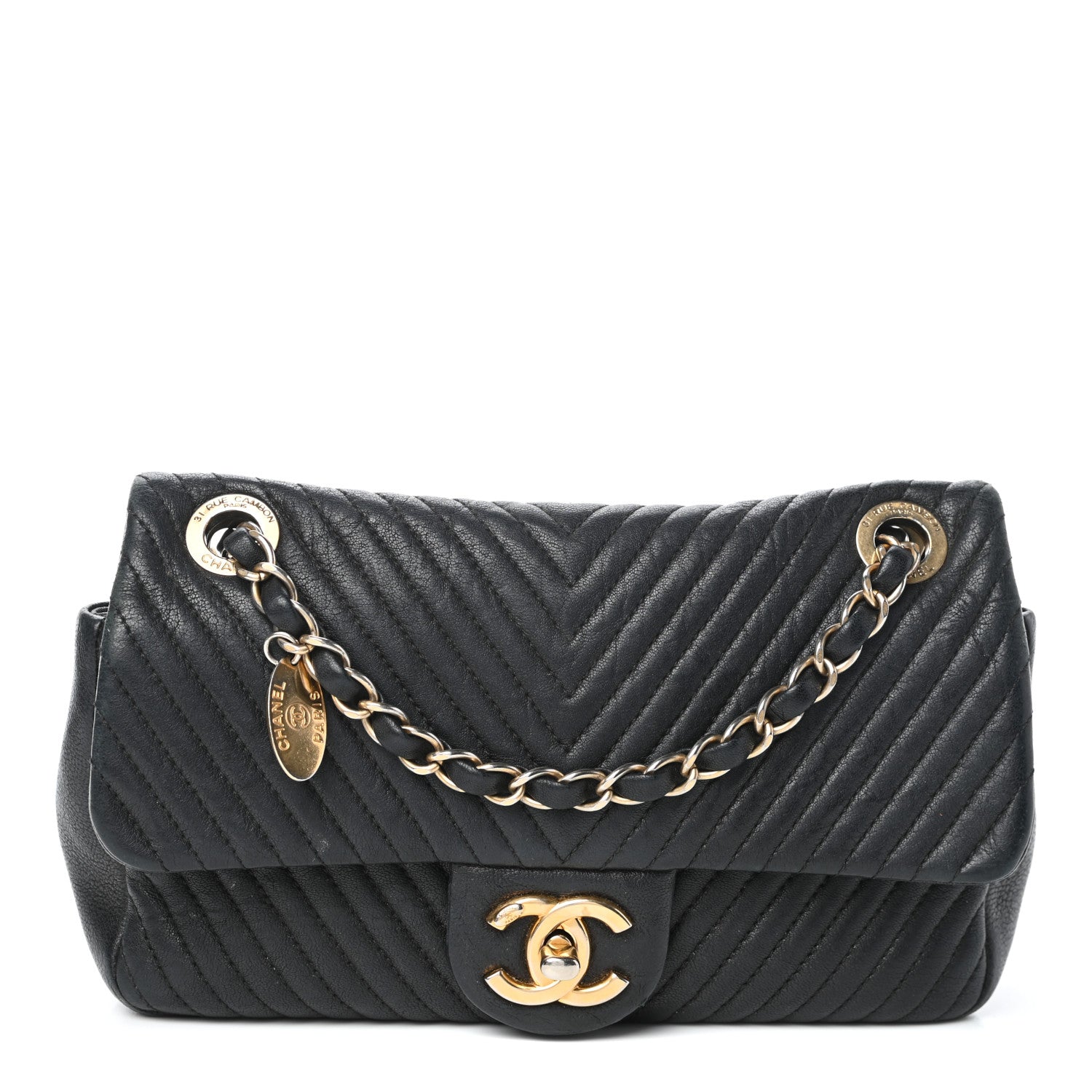 Chanel Calfskin Surpique Chevron Small Flap Black 1 of 9