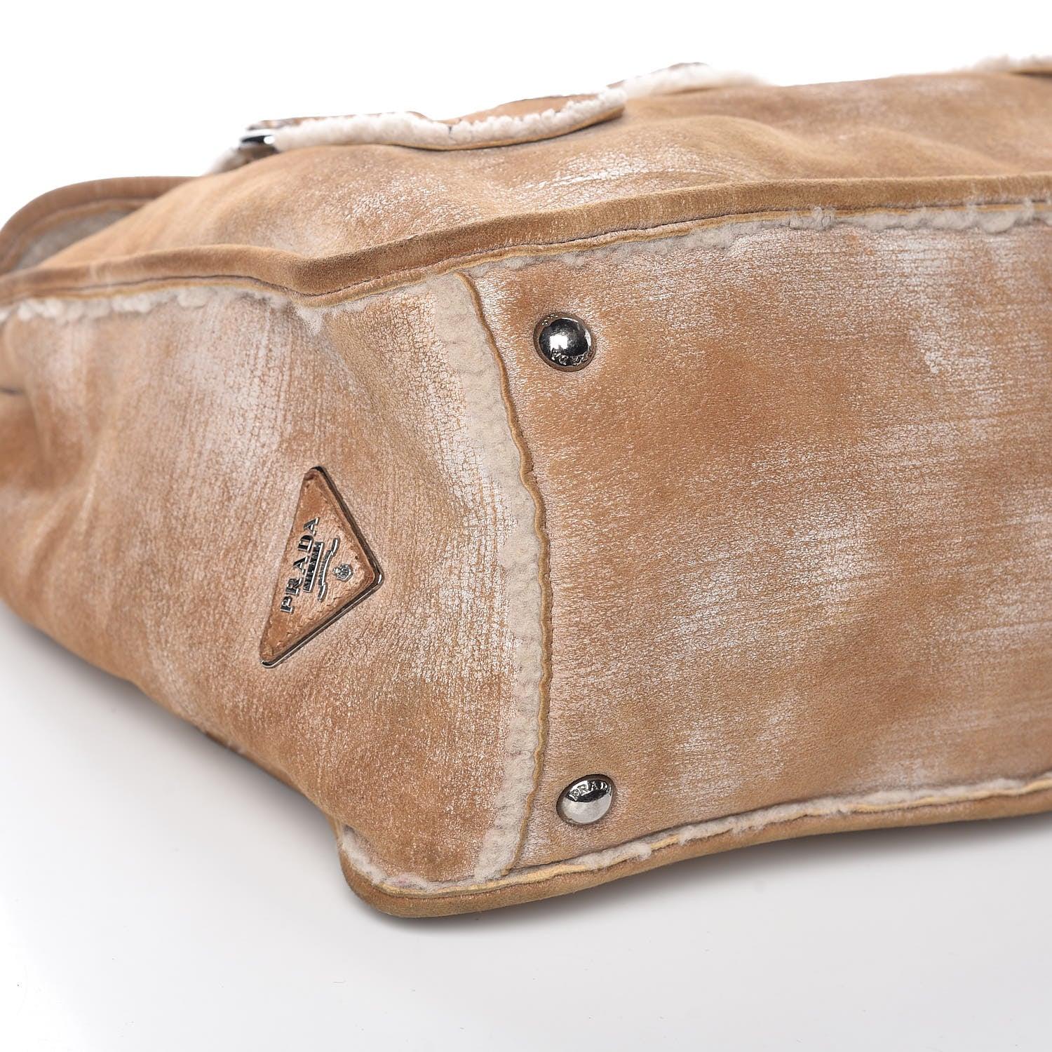 Prada Shearling Flap Shoulder Bag Beige 6 of 12