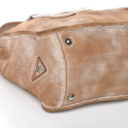 Prada Shearling Flap Shoulder Bag Beige 6 of 12