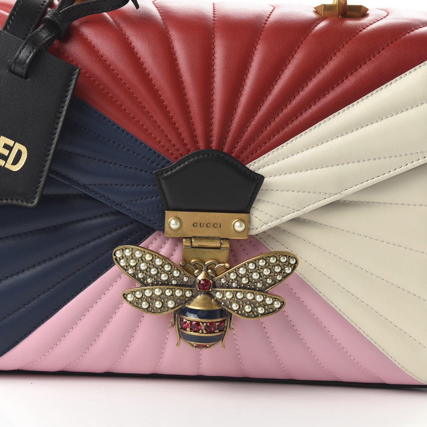 Calfskin Bamboo Trapuntata Queen Margaret Top Handle Bag Blue Agata Hibiscus Red Mystic White Sugar Pink