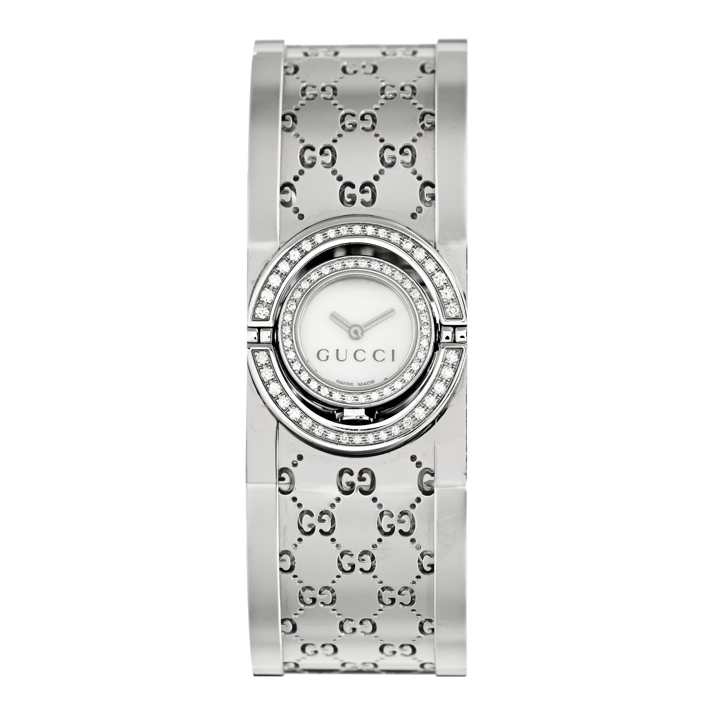 Stainless Steel Diamond Pave Bezel Mother of Pearl 23mm Twirl Quartz Watch