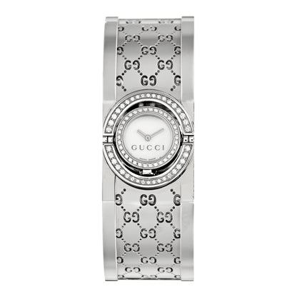 Gucci Stainless Steel Diamond Pave Bezel Mother of Pearl 23mm Twirl Quartz Watch 1 of 4