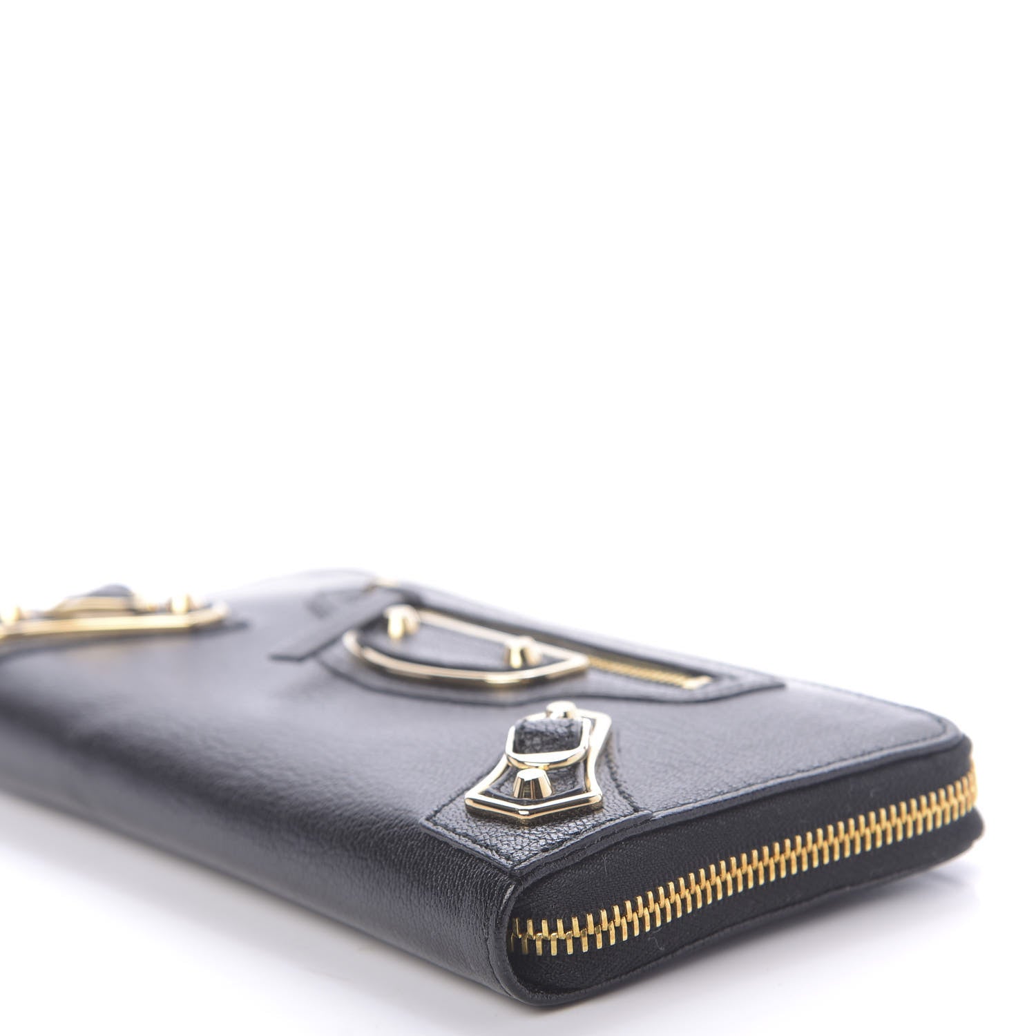 Balenciaga Chevre Gold Metallic Edge Hardware Zip Around Wallet Black 7 of 9