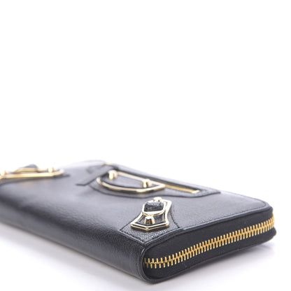 Balenciaga Chevre Gold Metallic Edge Hardware Zip Around Wallet Black 7 of 9