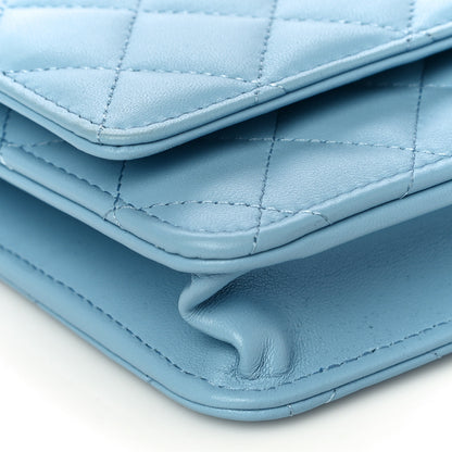Chanel Lambskin Quilted Trendy CC Wallet On Chain WOC Light Blue 10 of 12