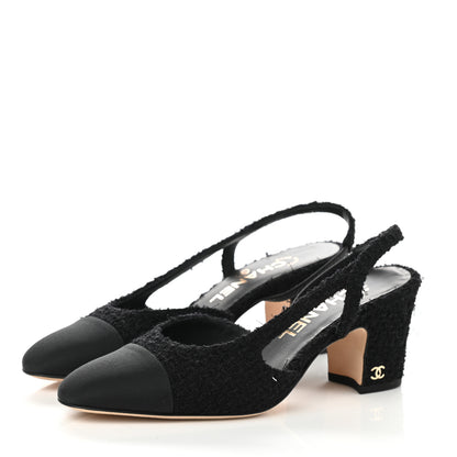 Chanel Tweed Cap Toe CC Slingback Pumps 35.5 Black 3 of 9