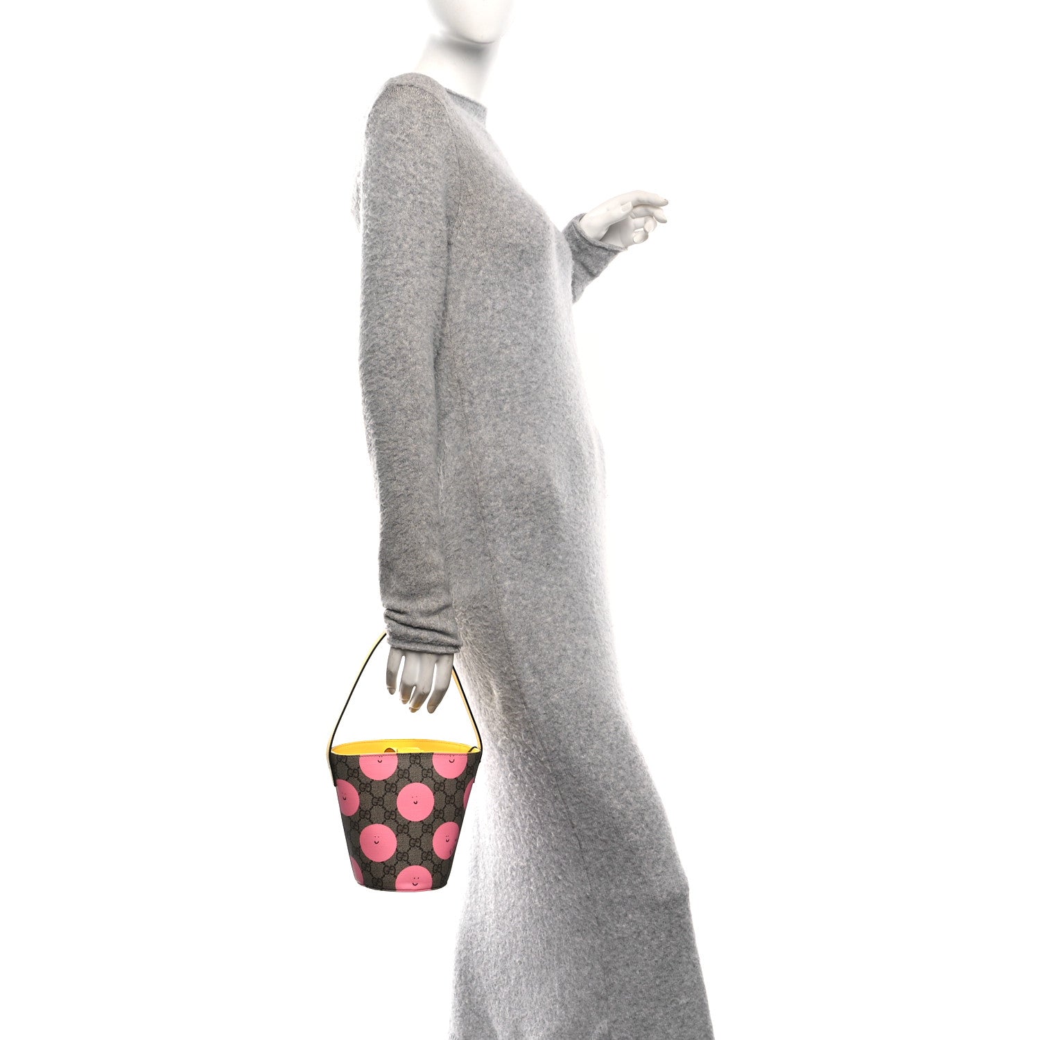 Gucci GG Supreme Monogram Childrens Printed Smile Bucket Bag Beige Dark Brown Yellow Pink 2 of 10