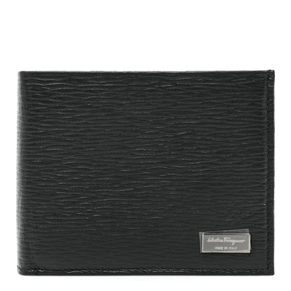 Salvatore Ferragamo Mens Stamped Calfskin Revival Bi-Fold Wallet Black 1 of 9