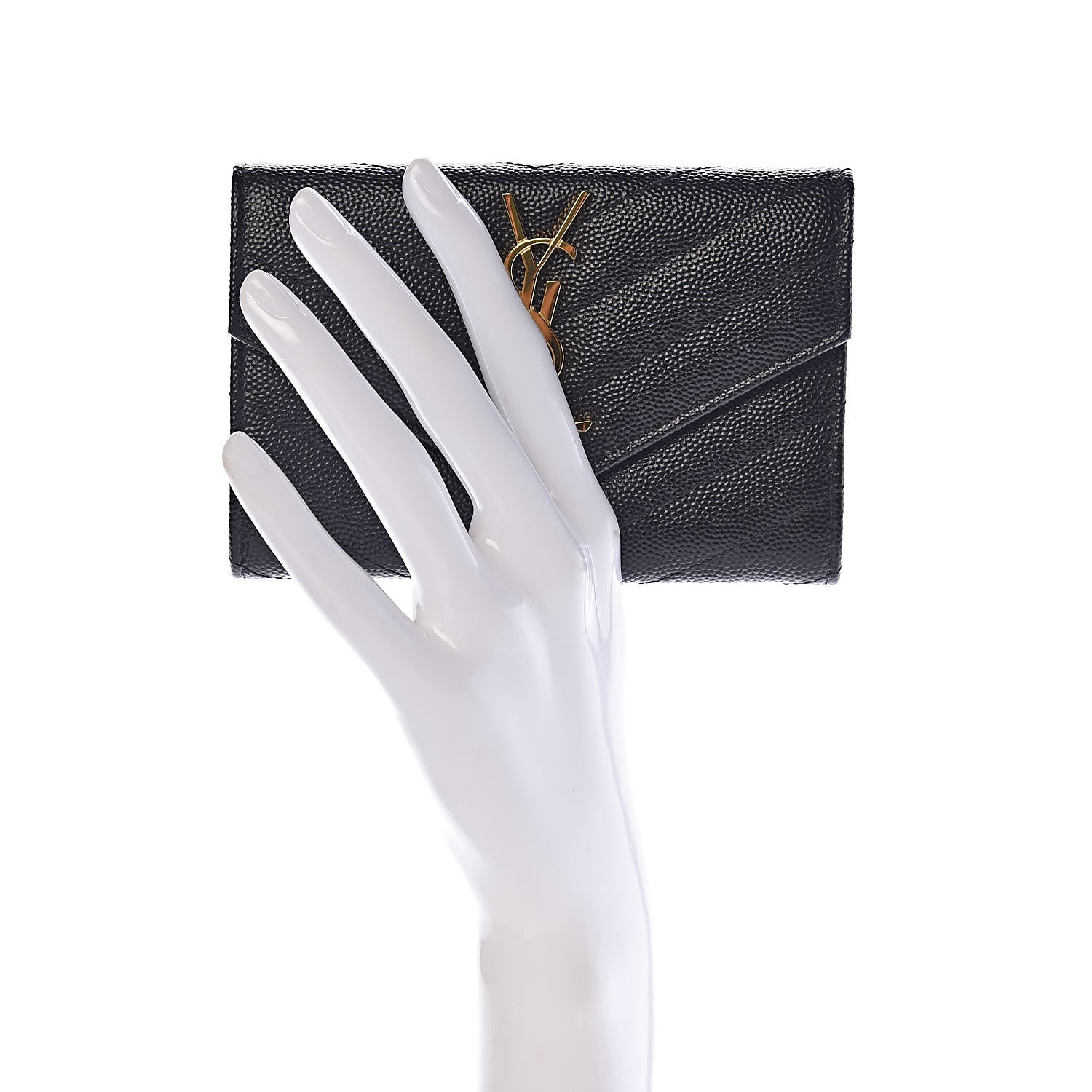 Saint Laurent Grain De Poudre Matelasse Chevron Small Monogram Envelope Wallet Black 2 of 7