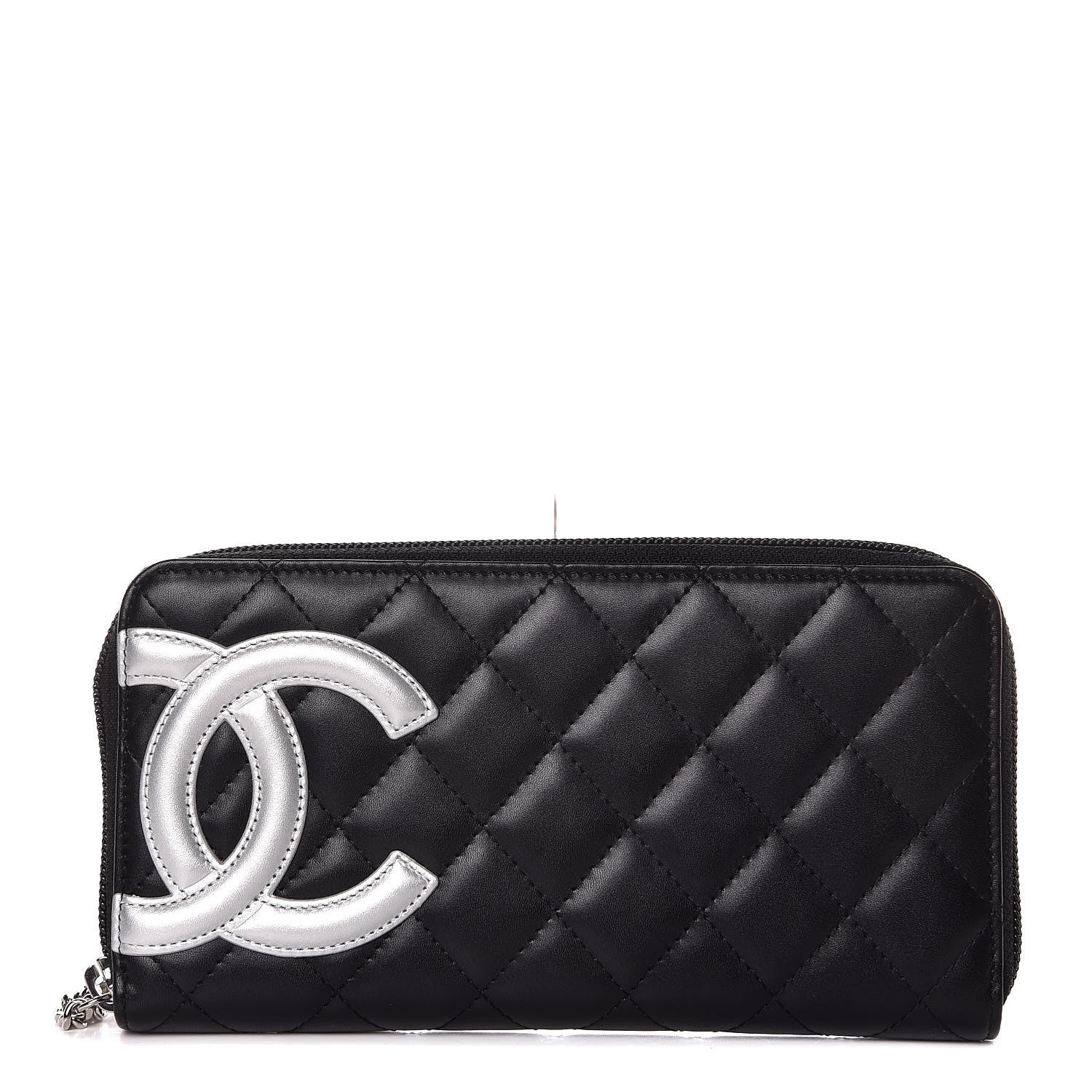 Chanel Calfskin Quilted Cambon Large Gusset Zip Around Wallet Black Silver 1 of 9