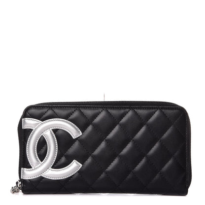 Chanel Calfskin Quilted Cambon Large Gusset Zip Around Wallet Black Silver 1 of 9