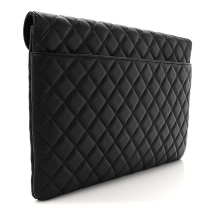 Chanel Calfskin Quilted Front Logo Enchained Clutch Black 3 of 8