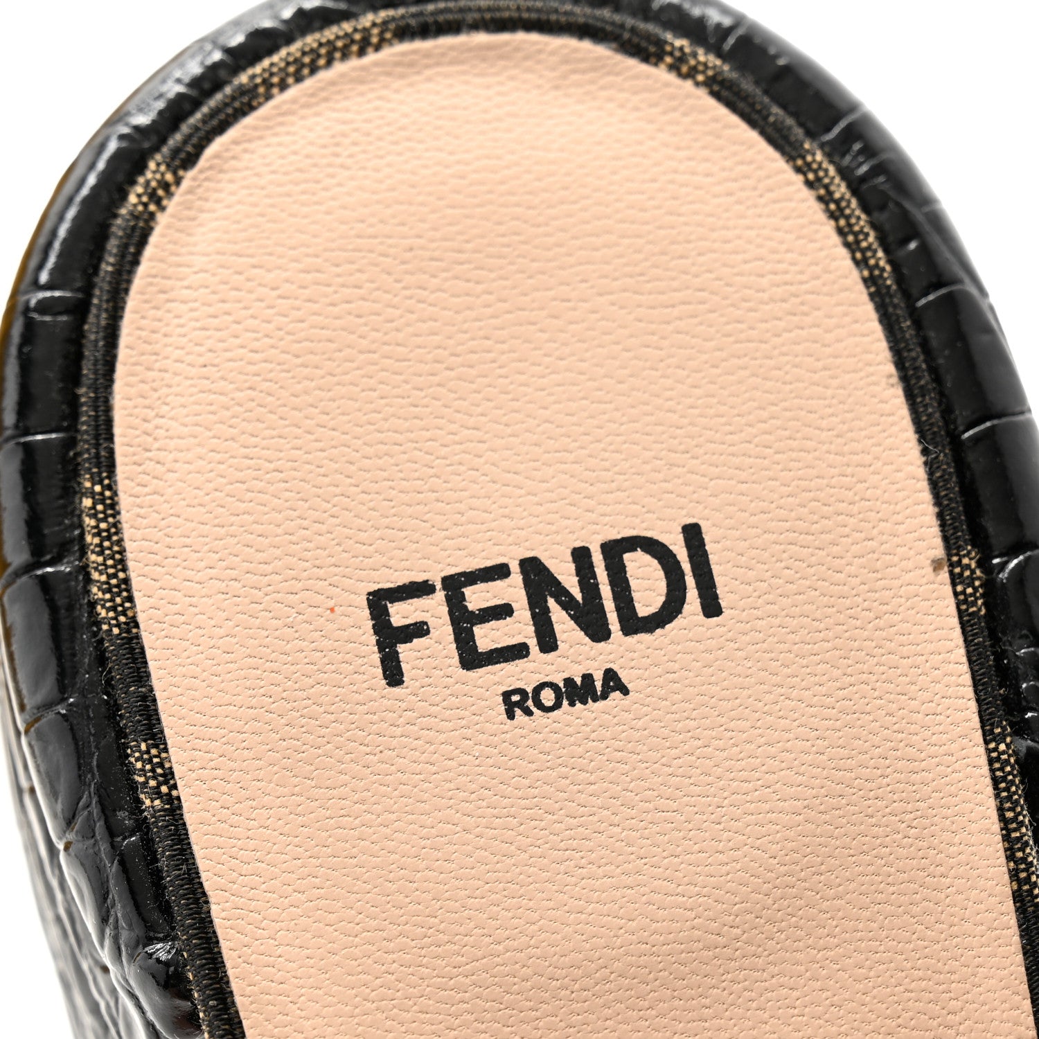 Fendi Jacquard Calfskin FF Crocodile Embossed Promenade Slide Sandals 38 Tobacco Moro Black 6 of 10