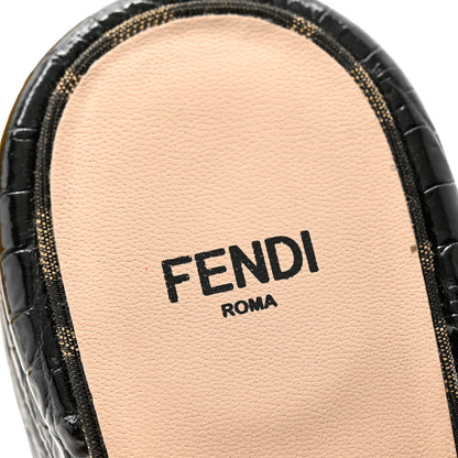 Fendi Jacquard Calfskin FF Crocodile Embossed Promenade Slide Sandals 38 Tobacco Moro Black 6 of 10