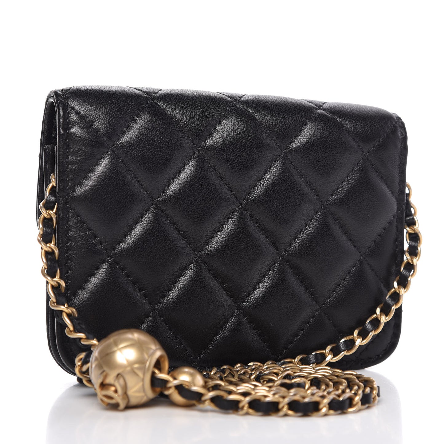 Lambskin Quilted Pearl Crush Clutch With Chain Black