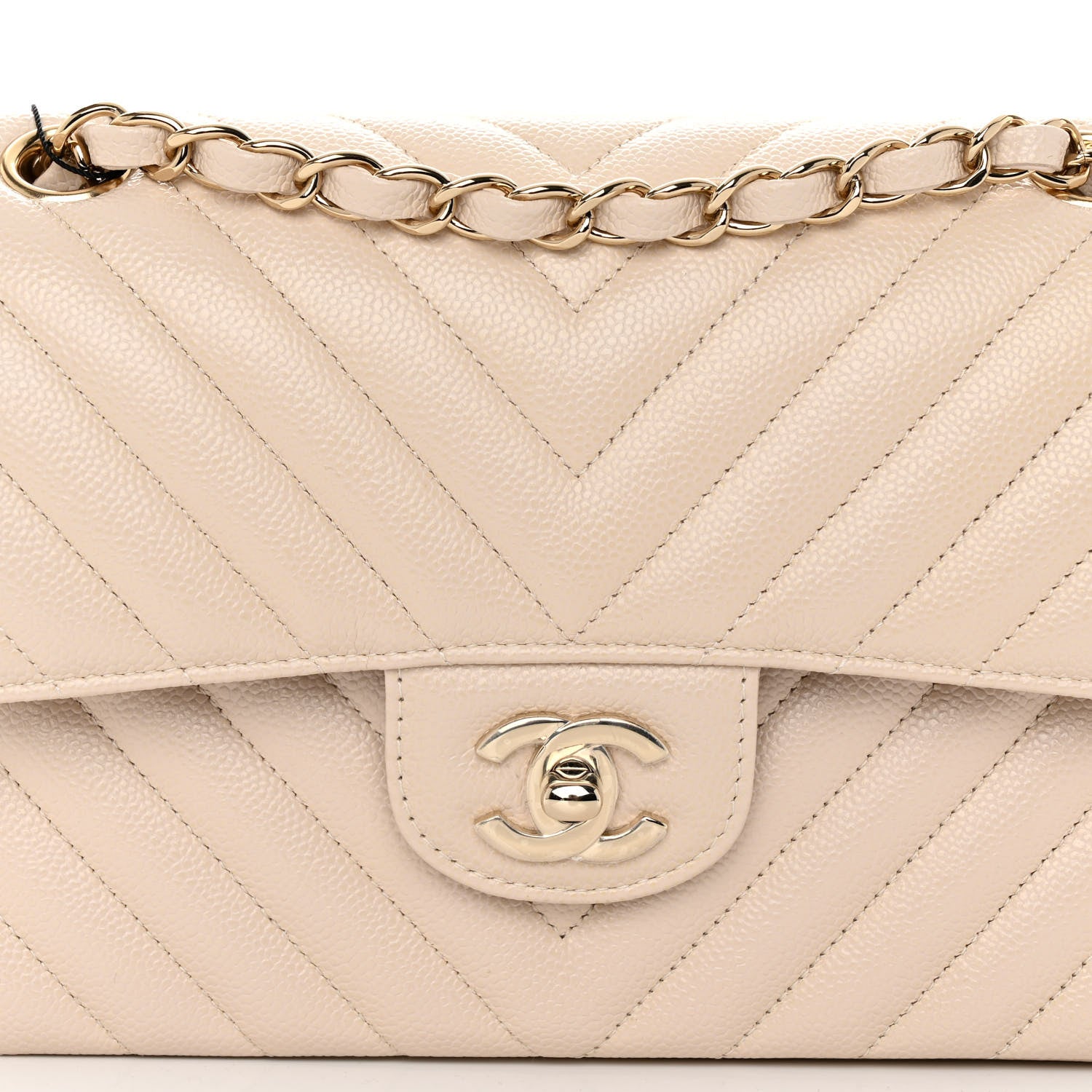 Chanel Caviar Chevron Quilted Small Double Flap Beige 9 of 11