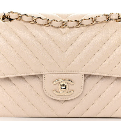 Chanel Caviar Chevron Quilted Small Double Flap Beige 9 of 11