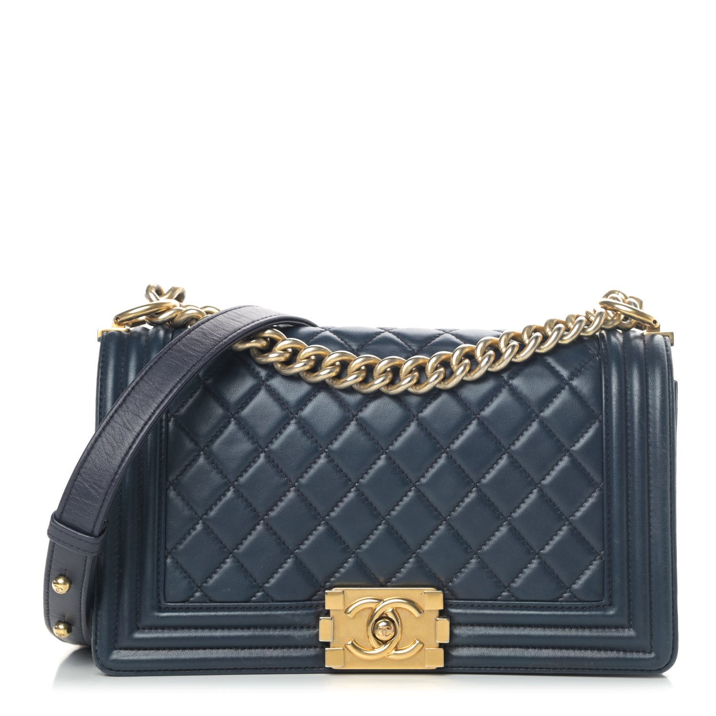 Lambskin Quilted Medium Boy Flap Dark Navy