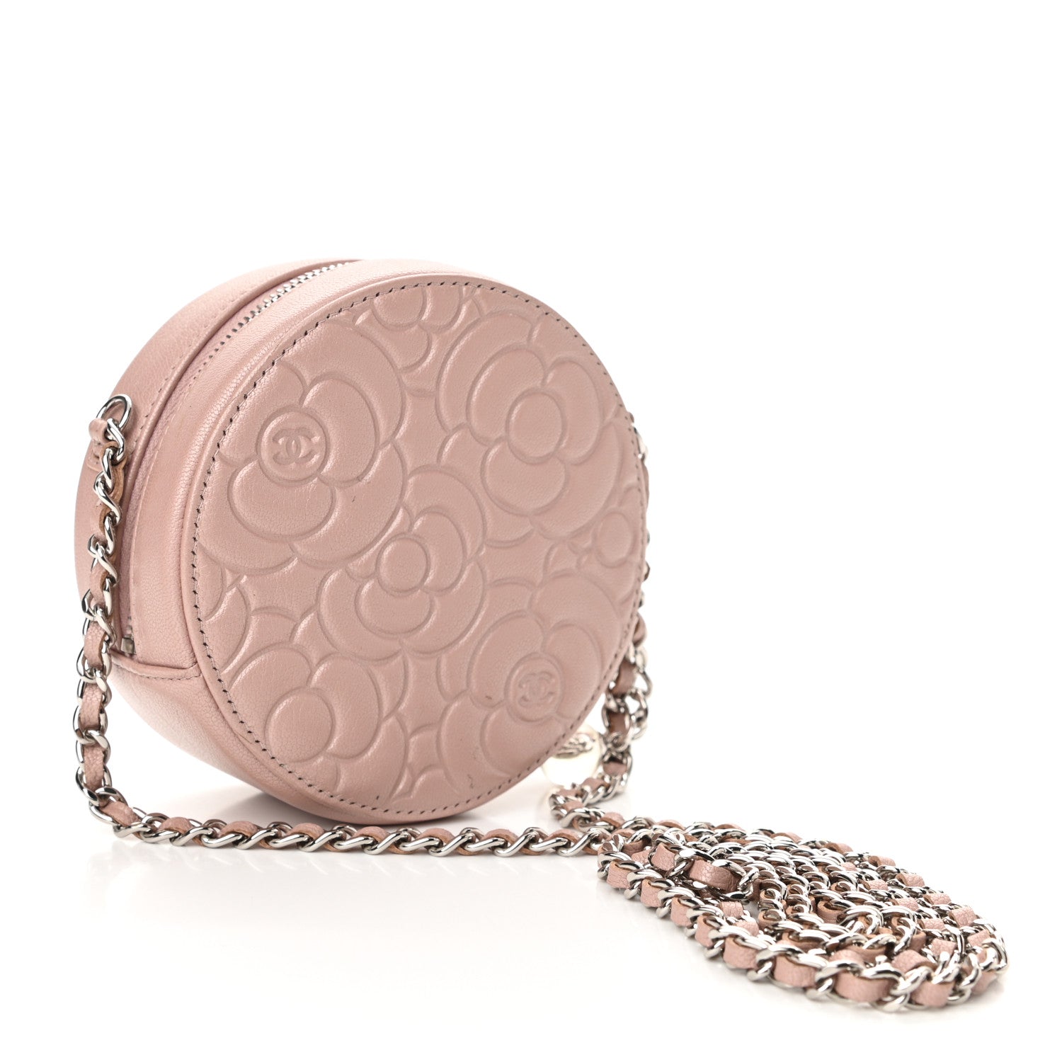 Chanel Goatskin Camellia Quilted Round Clutch With Chain Light Pink 3 of 11