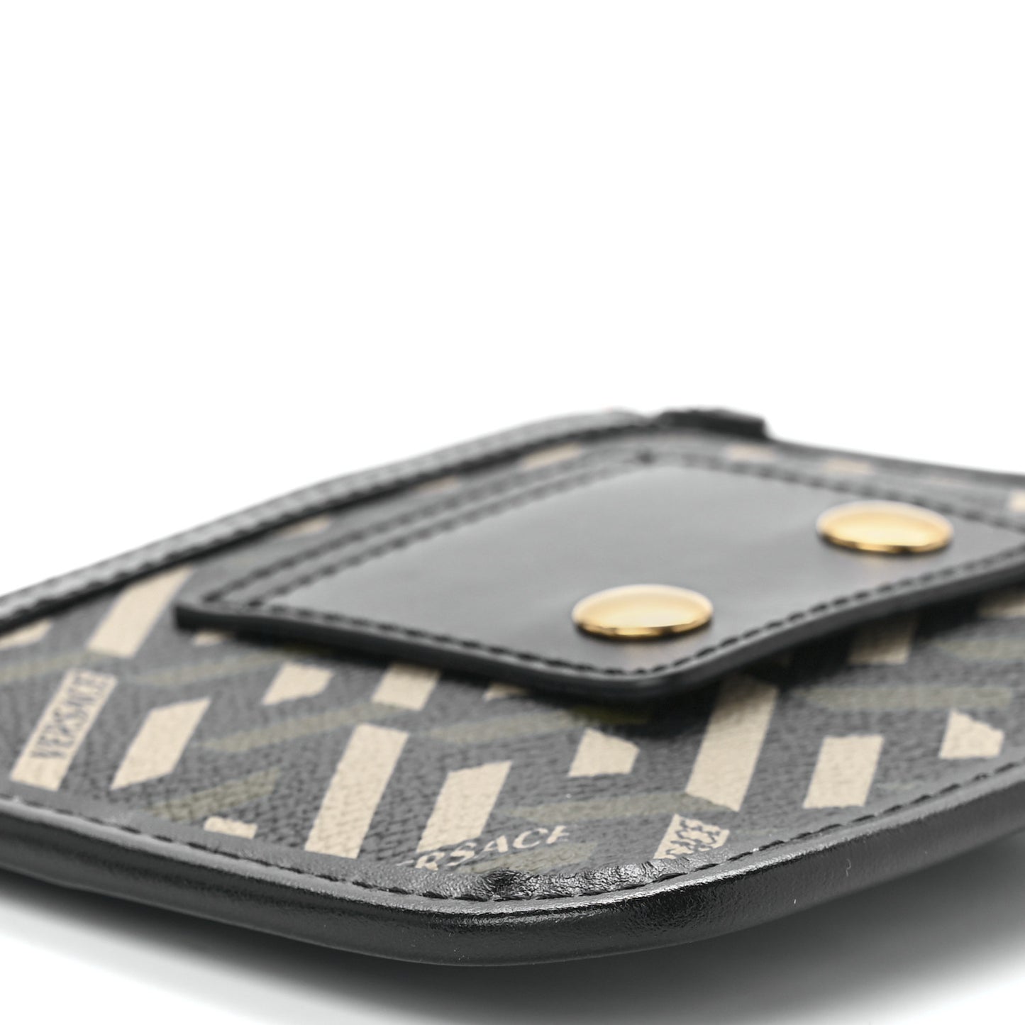 Coated Canvas Calfskin La Greca Modular Zip Pouch Black Green Beige