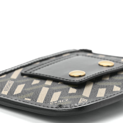 Versace Coated Canvas Calfskin La Greca Modular Zip Pouch Black Green Beige 8 of 10
