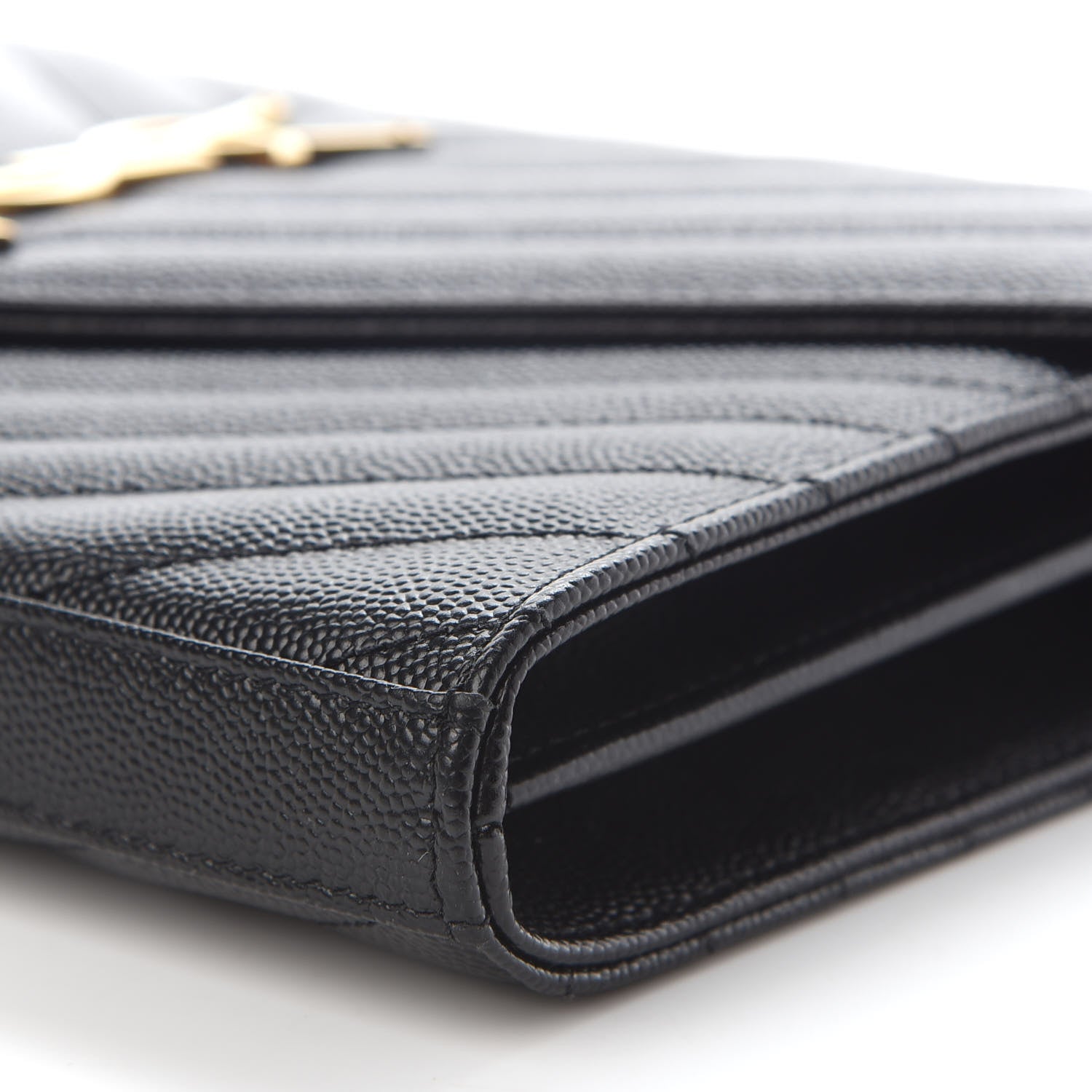 Saint Laurent Grain De Poudre Matelasse Chevron Monogram Chain Wallet Black 9 of 9