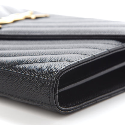 Saint Laurent Grain De Poudre Matelasse Chevron Monogram Chain Wallet Black 9 of 9
