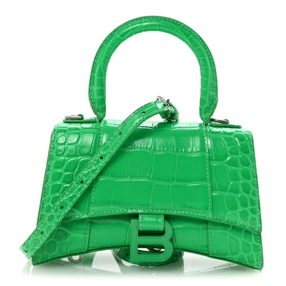 Balenciaga Shiny Calfskin Tonal B Crocodile Embossed Hourglass Top Handle Bag XS Vivid Green 1 of 10