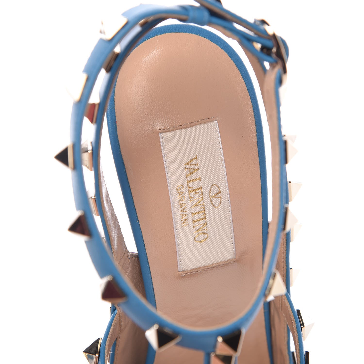 Valentino Garavani Calfskin Enchanted Wonderland Rockstud Ankle Strap Pumps 37 Light Stone 7 of 10