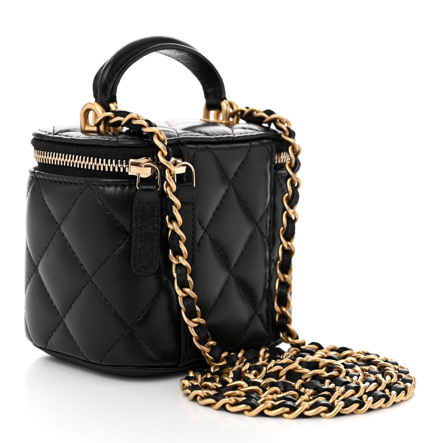 Chanel Lambskin Quilted Top Handle Mini Vanity Case With Chain Black 3 of 10