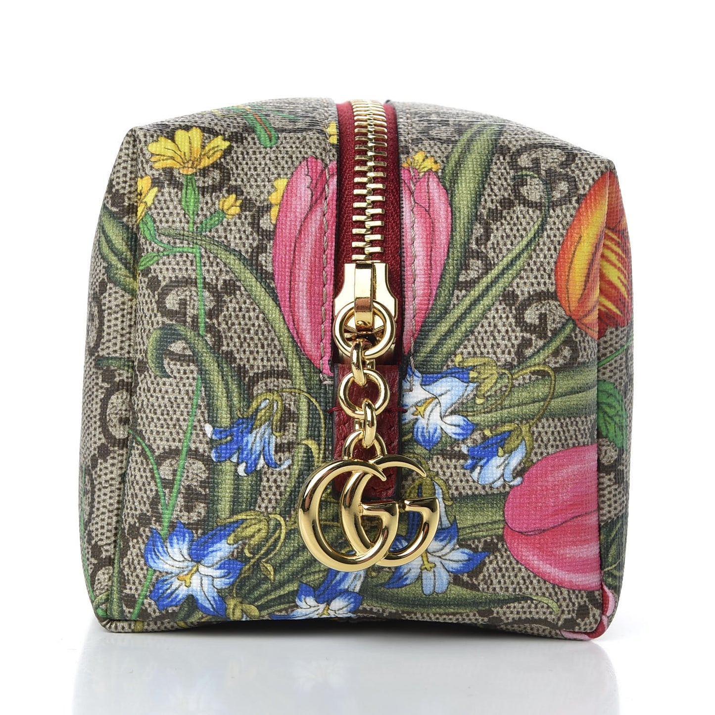 Soft GG Supreme Monogram Flora Calfskin Medium Ophidia Cosmetic Case Beige Ebony Multicolor Rosso
