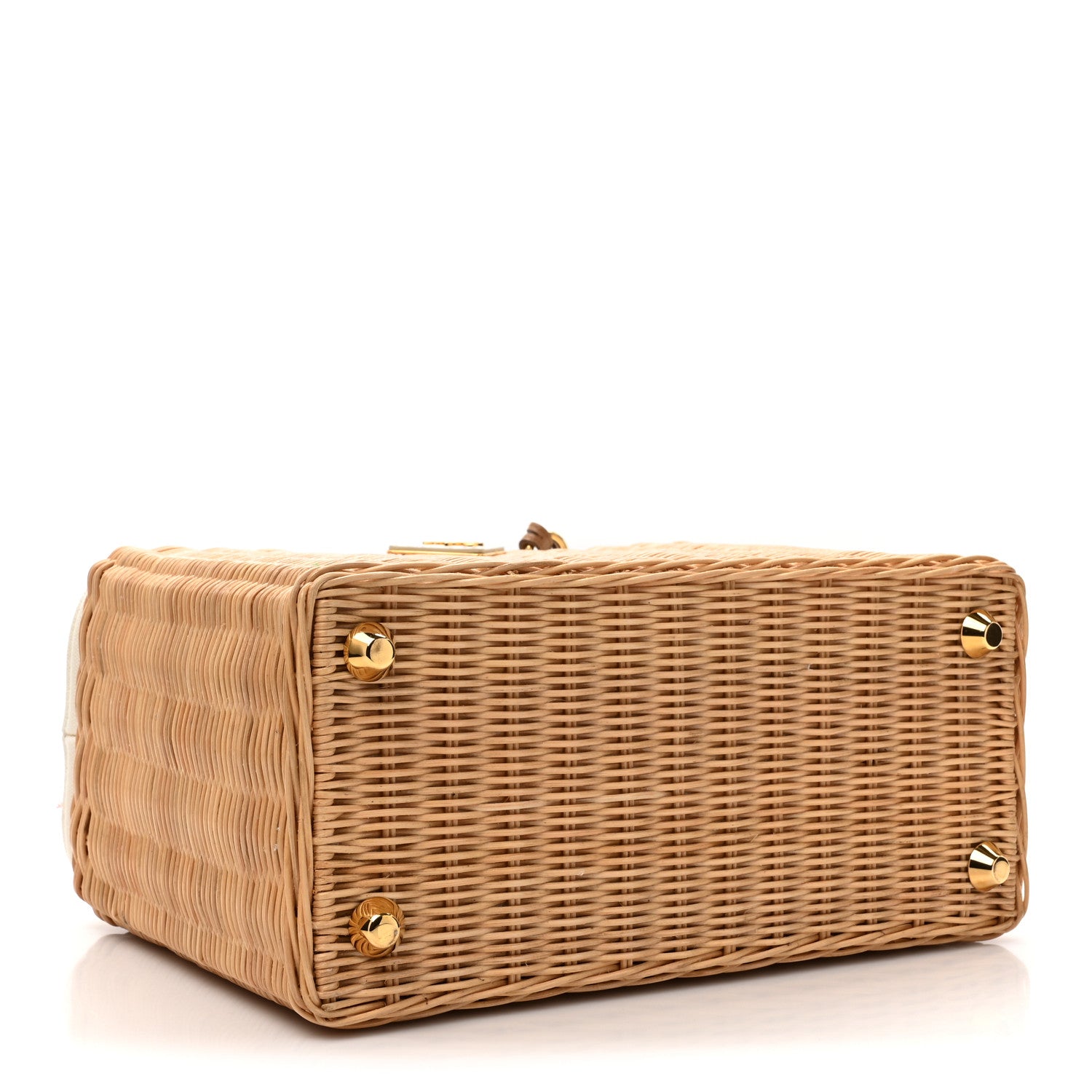 Prada Canvas Wicker Shoulder Bag White Tan 4 of 11