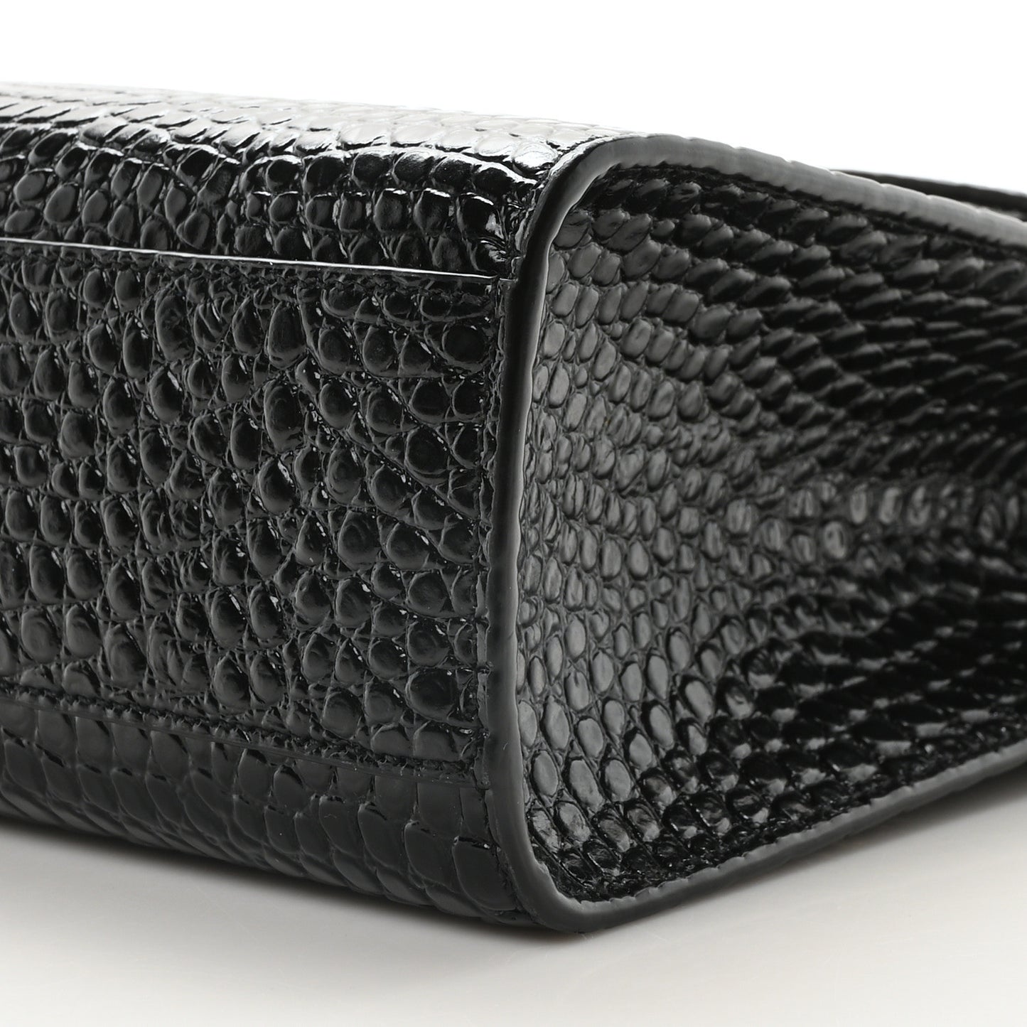 Shiny Calfskin Crocodile Embossed Manhattan Baguette Black