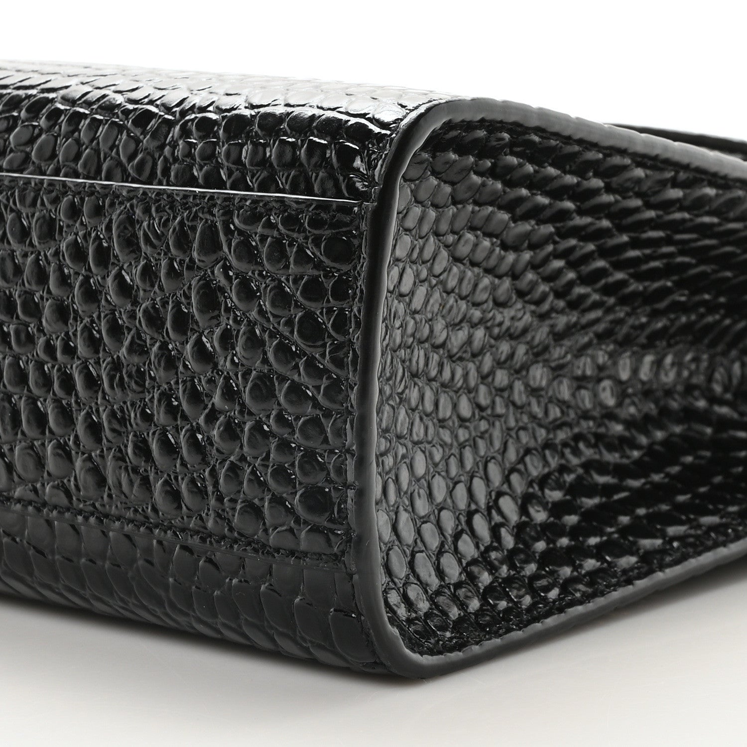 Saint Laurent Shiny Calfskin Crocodile Embossed Manhattan Baguette Black 10 of 10