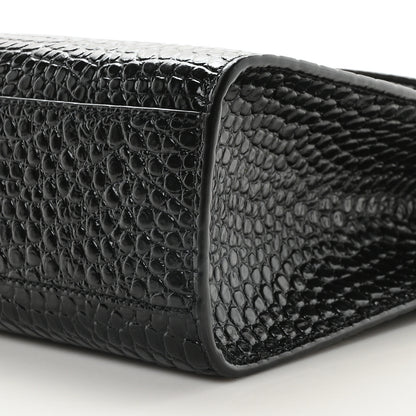 Saint Laurent Shiny Calfskin Crocodile Embossed Manhattan Baguette Black 10 of 10