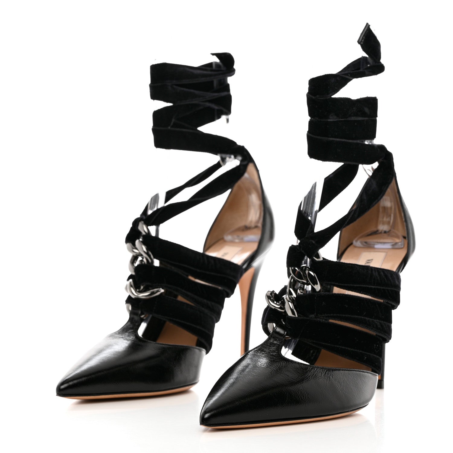 Valentino Garavani Suede Velvet Lace Up Pumps 39.5 Black 3 of 11