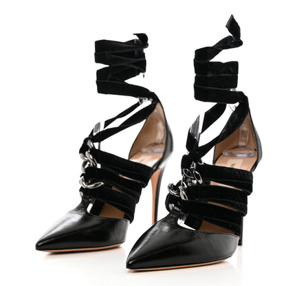 Valentino Garavani Suede Velvet Lace Up Pumps 39.5 Black 3 of 11