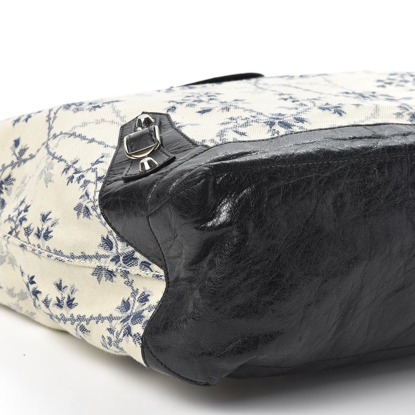 Chevre Toile De Jouy Floral Classic Silver Hardware Day Hobo Black