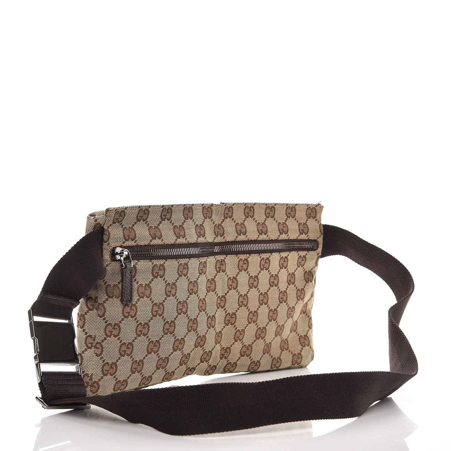 GG Monogram Double Pocket Belt Bag Dark Brown