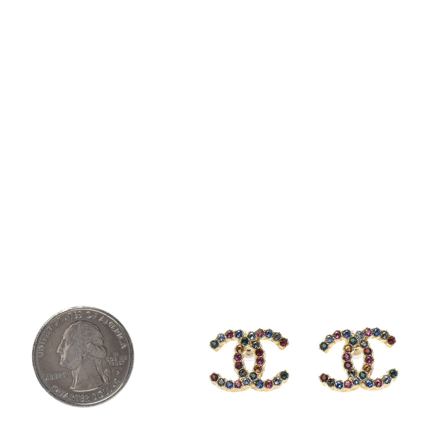 Chanel Crystal Over The Rainbow CC Earrings Gold Multicolor 2 of 4