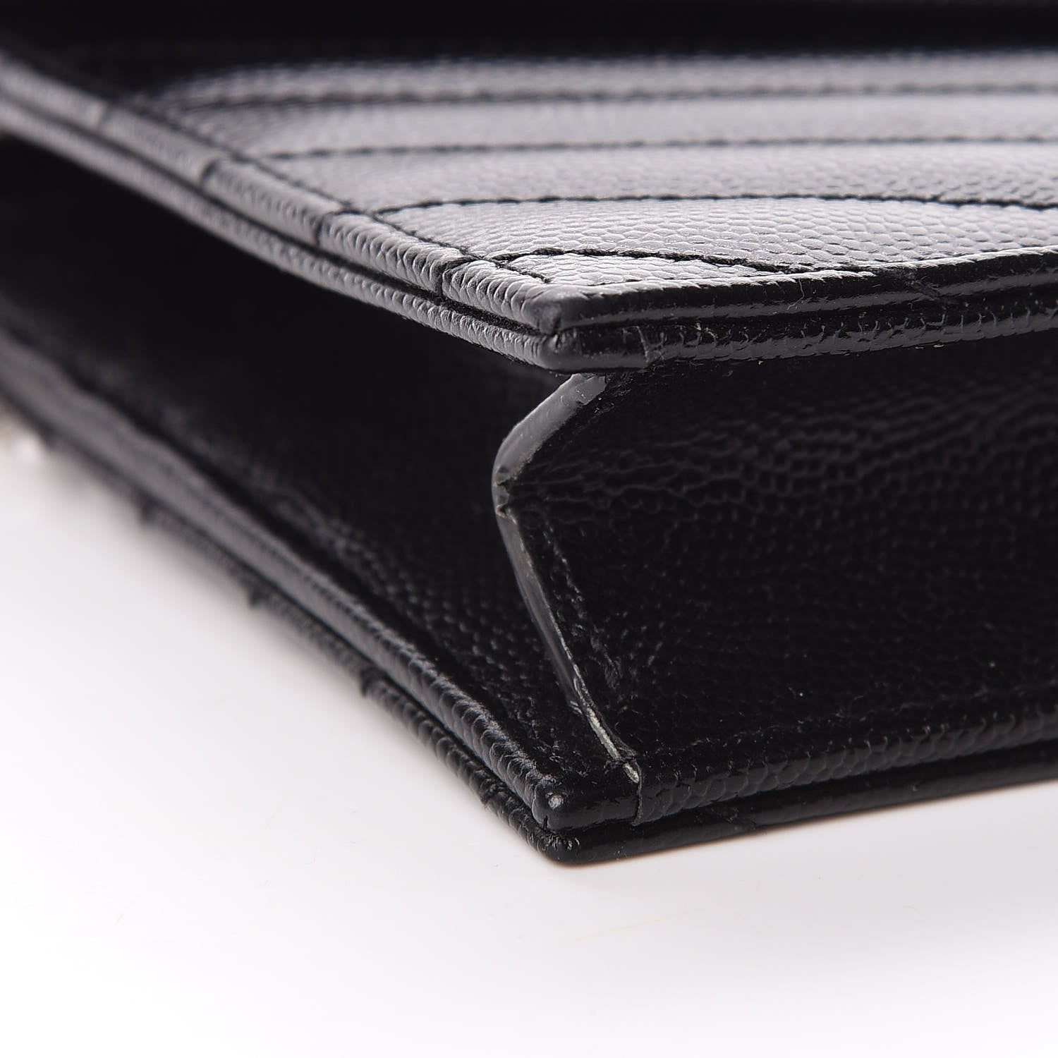 Saint Laurent Grain De Poudre Matelasse Chevron Monogram Envelope Chain Wallet Black 9 of 10