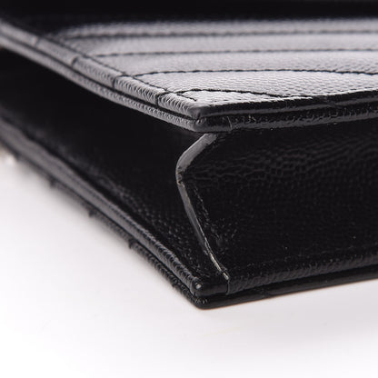 Saint Laurent Grain De Poudre Matelasse Chevron Monogram Envelope Chain Wallet Black 9 of 10