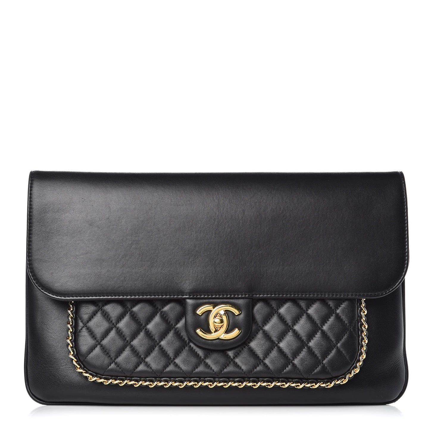 Lambskin Quilted CC Unchained Clutch Black