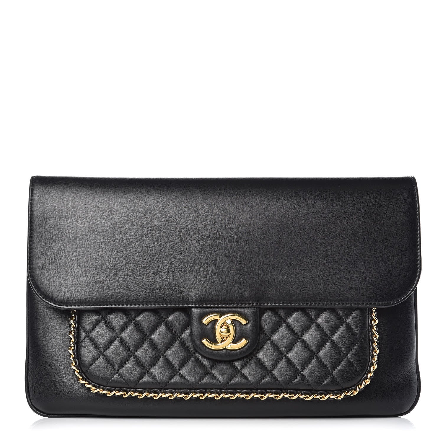 Chanel Lambskin Quilted CC Unchained Clutch Black 1 of 14