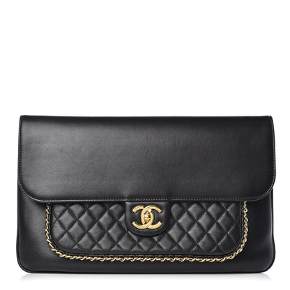 Chanel Lambskin Quilted CC Unchained Clutch Black 1 of 14