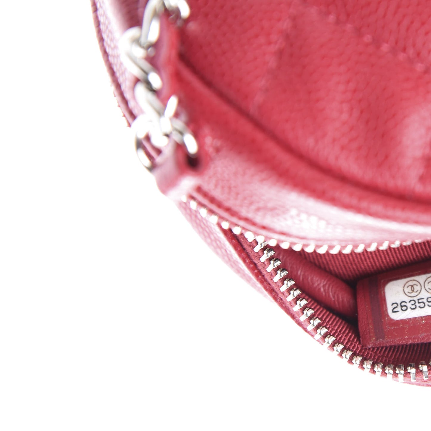 Caviar Quilted Round Clutch With Chain Dark Red