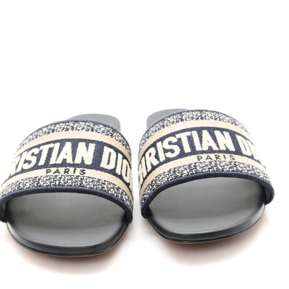 Christian Dior Canvas Embroidered Dway Mules Slide Sandals 36.5 Deep Blue 3 of 9