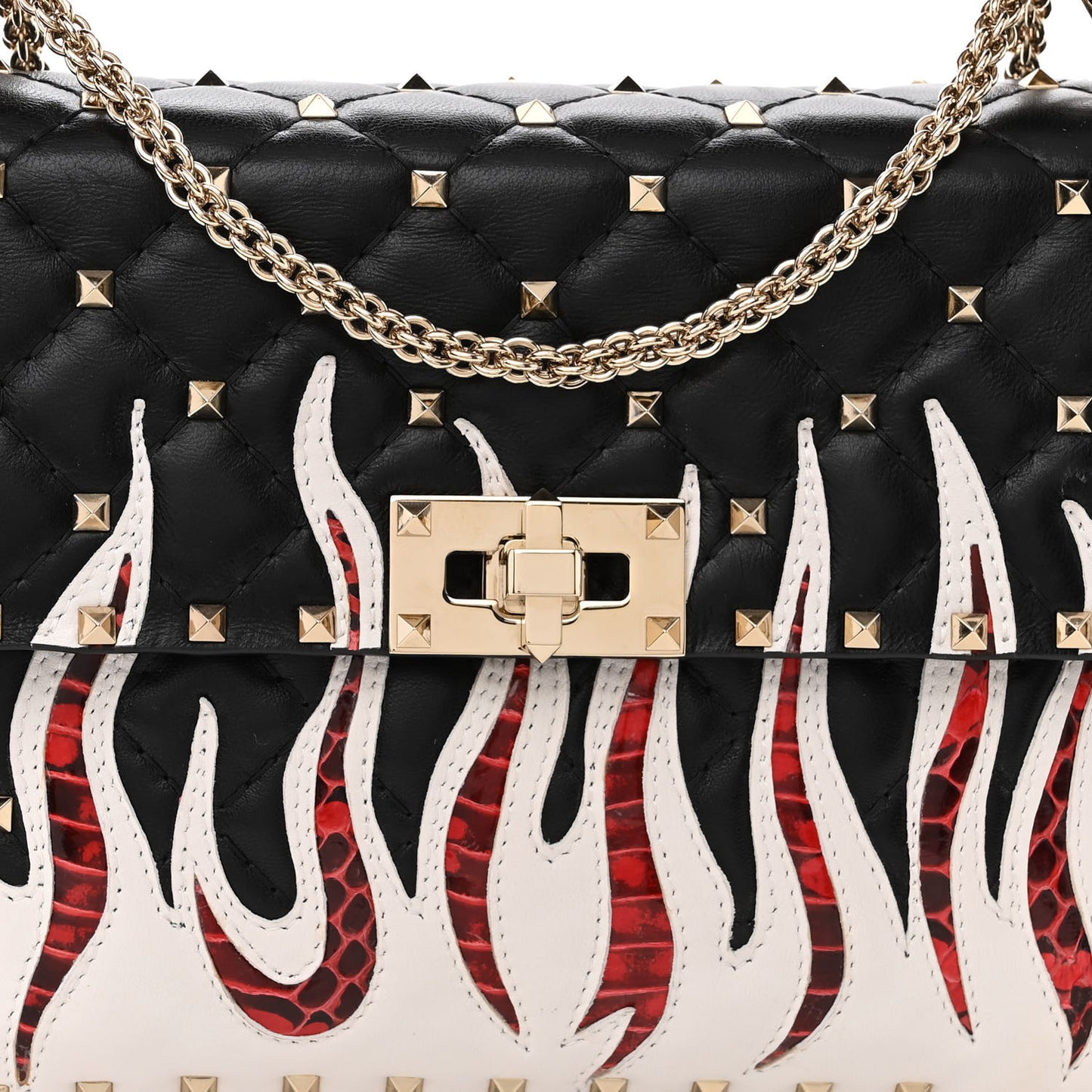 Lambskin Ayers Flames Medium Rockstud Spike Shoulder Bag Black